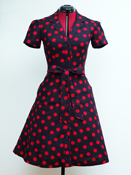Black dress with red polka dots